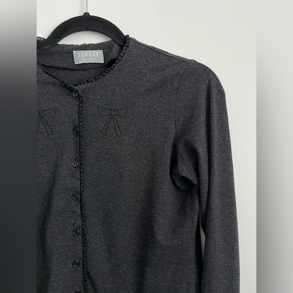 Sandro Women Vintage Unique Dark Gray Button-Up Bow Coquette Cardigan S Small - Picture 3 of 9